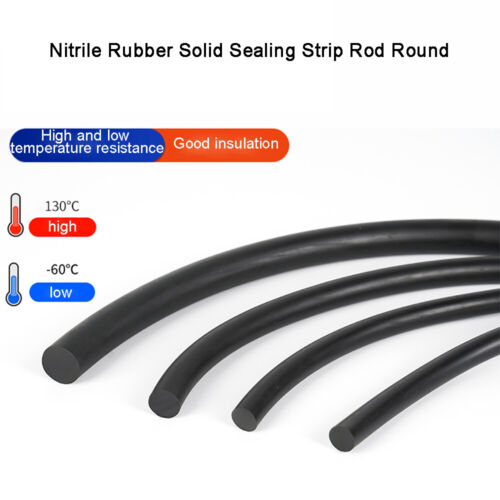 Nitrile Rubber Solid Sealing Strip Rod Round Bar Ø2-22mm 1M(Length: 3.3ft) Black - Picture 1 of 13
