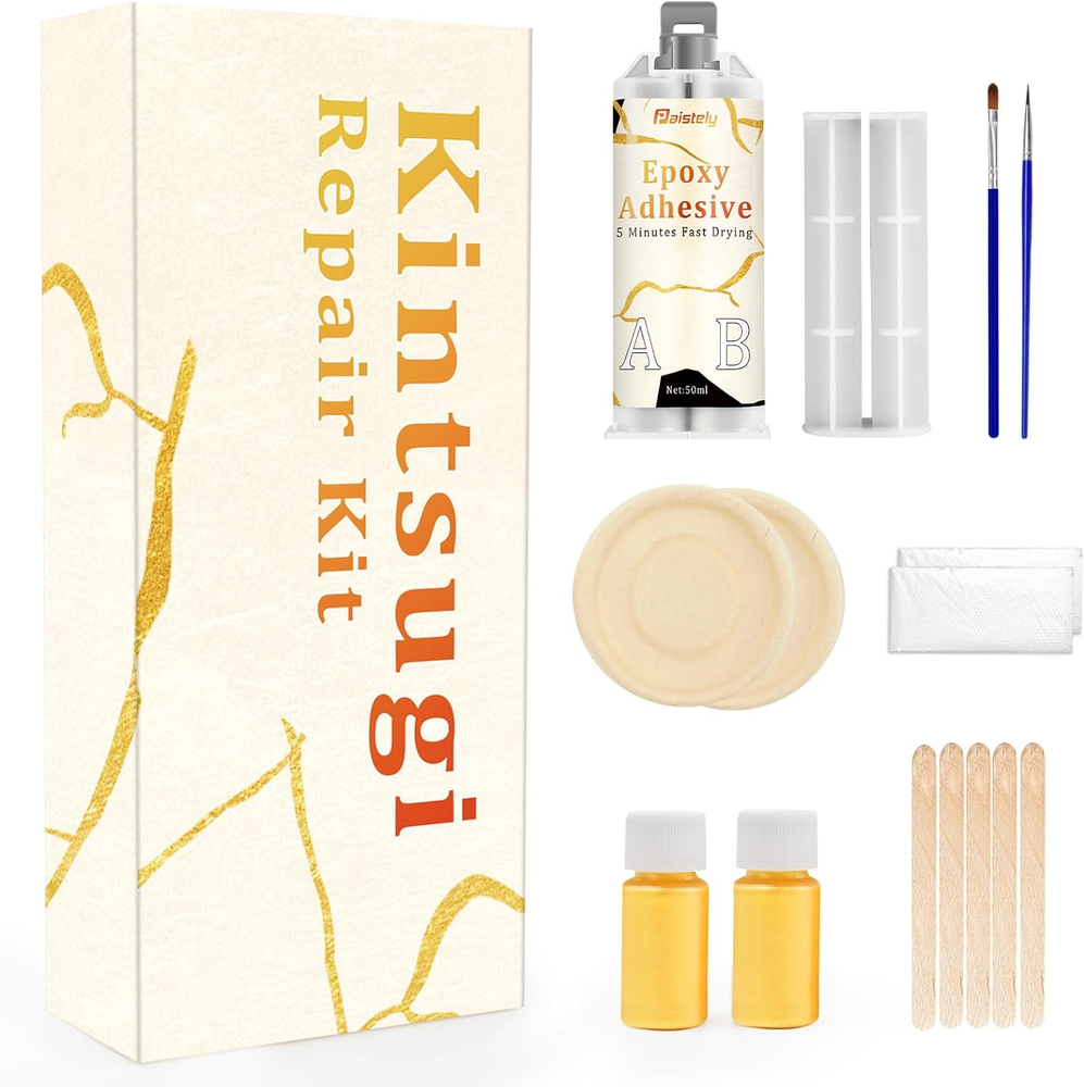 Kintsugi Repair Kit Gold, for Ceramics, Glass, Pottery, Gold Glue, Perfect Gift