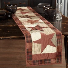 New Primitive Brown Red RUSTY STAR QUILTED TABLE RUNNER Topper Patchwork 72"