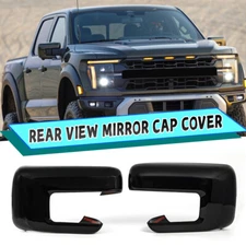 Black Left+Right Side Mirror Cover Caps For 2021-24 Ford F150 W/Turn Signal Hole