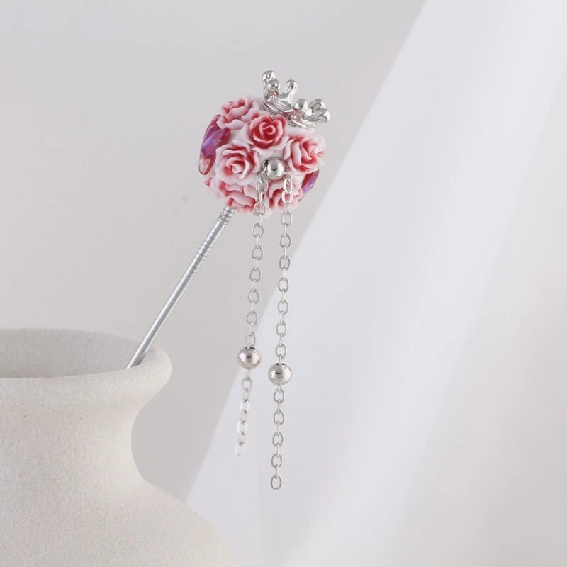 5X Shiny Crown Tassel Beads Ball Straight Hole Flower Decor Necklace Accessories - Image 2 of 4