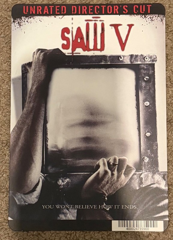 Blockbuster movie back card. Saw V. Display card only, no movie.