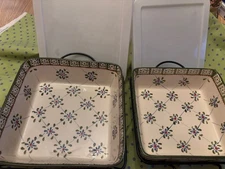 Temp-tations Tara TWO Nesting Baking Dishes w/ Racks, Trivets TRELLIS GREEN EUC
