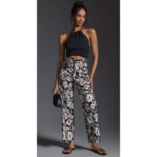 Anthropologie Maeve Colette High-Rise Wide-Leg Pants Black Floral Size 28 Petite