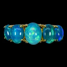 925 Sterling Silver Ring Oval Blue Opal 9x7mm Natural Gemstone Jewelry Size 7.5