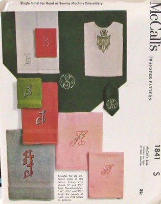 VTG 1953 McCalls 1841 Art Deco Embroidery Monogram Letter C S or V Choice UNUSED
