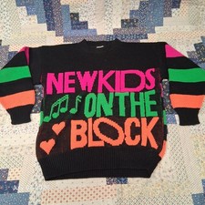 Vintage 80s New Kids on The Block NKOTB Colorful Sweater Size Medium Neon Retro