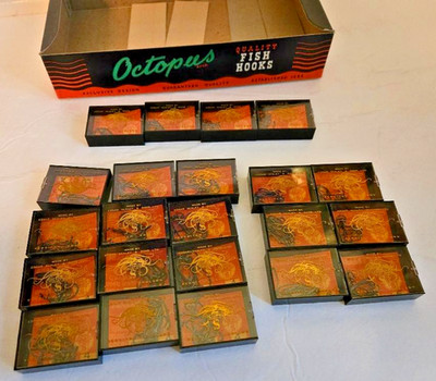 Sealey's Octopus #4 #6 #8 fish hooks mixed lot of 22 boxes VTG England NOS NEW