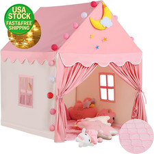 Kids Play Tent with Mat Star Lights Indoor Princess Playhouse Pink Toy Gift