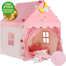 Kids Play Tent with Mat Star Lights Indoor Princess Playhouse Pink Toy Gift