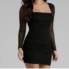 Windsor Cocktail Dress Ruched Long Sleeve  Size S Little Black Dress Black Tie