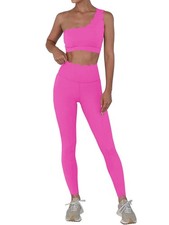 Workout Sets for Women 2 Piece High Waisted Leggings with Shoulder Stretchy S...