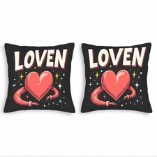 Set of 2 Decorative Throw Pillow Covers 18x18in - Bold ' LOVEN ' Design 
