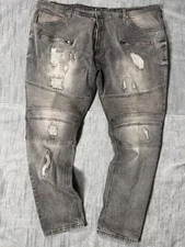 Makobi Ripped Stretch Jeans  Stone Wash Men's 50x34 Y2K Style Gray Black