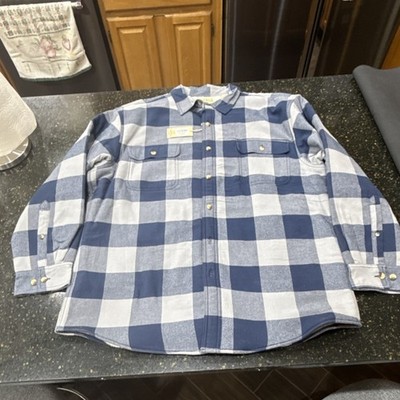RedHead Brand Men s XL Navy Plaid Long Sleeve Sherpa Button-Front Flannel Jacket
