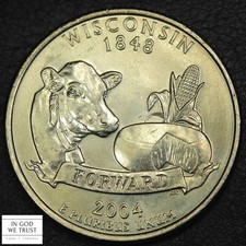 2004 D Extra Low Leaf Wisconsin George Washington State Quarter 25C