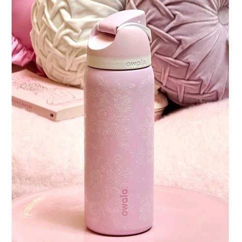 Owala 32oz FreeSip Girl Pink Ribbon Toile Water Bottle Limited Edition - Picture 1 of 5