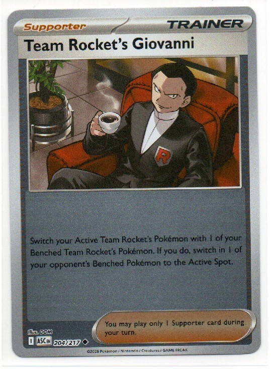 Team Rocket's Giovanni 204/217 Uncommon Ascended Heroes Pokemon Reverse Holo NM