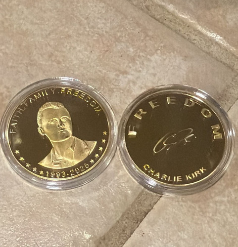 LOT OF 50 OFFICIAL “FREEDOM” CHARLIE KIRK / TURNING POINT USA COMMEMORATIVE COIN
