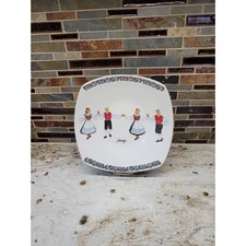 Vintage Scandinavian Folk Art Square Figgjo Flint Plate, Norge Hardanger Dancers