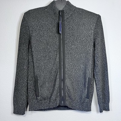 Daniel Hechter Sweater Mens Large Gray Full Zip Knit Cotton High Collar Jacket