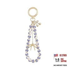 Cherry Keychain Wristlet Bag Charms for Women,Beaded Blue and White Porcelain