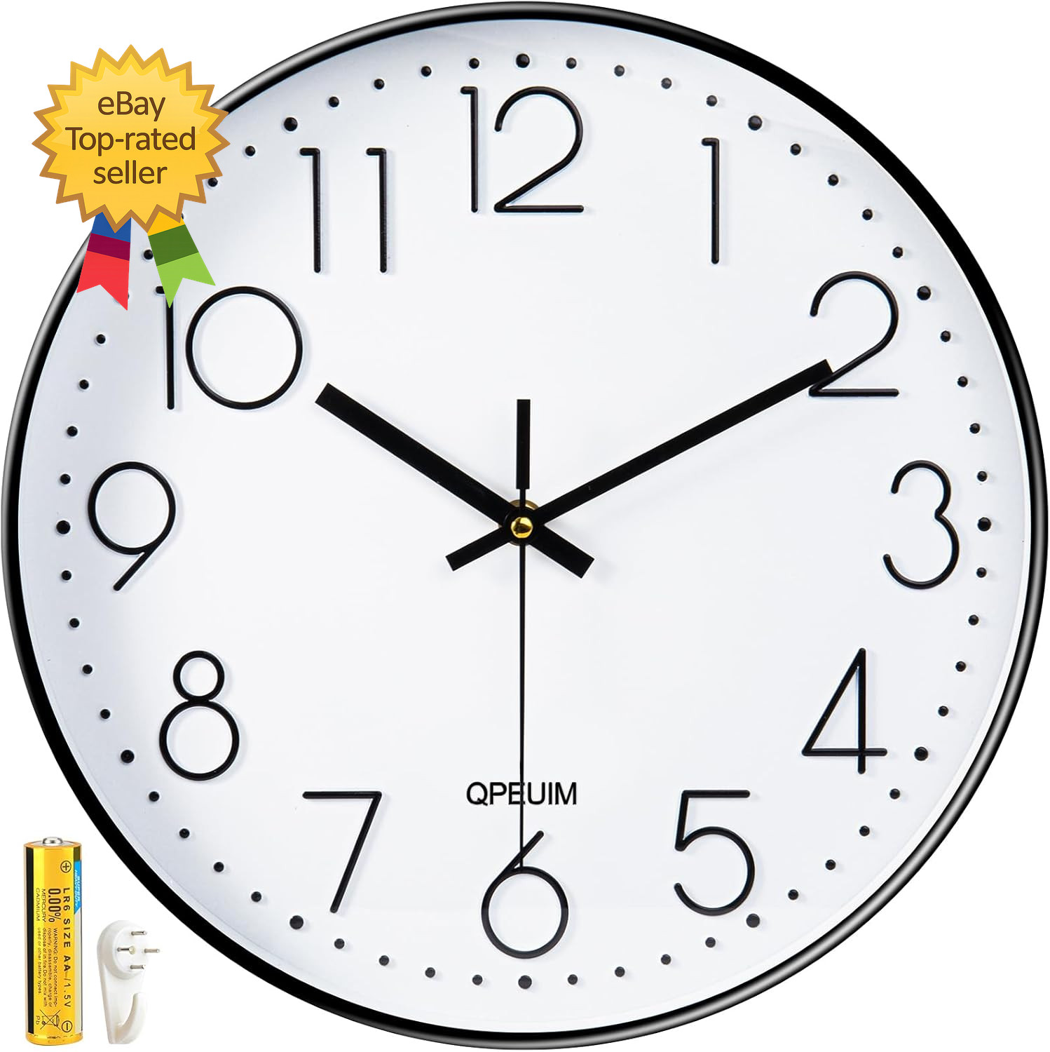 Wall Clock 12 Inch Wall Clocks Non Ticking Battery Operated Stereoscopic Dial