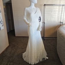 Eva USA DRESS L formal wedding gown mermaid dress 3407 crochet lace long sleeve