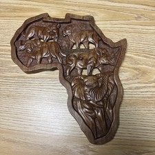 Big 5 Safari Hand Carved Wood African VTG Lion Elephant Rhino Unique Wall Art