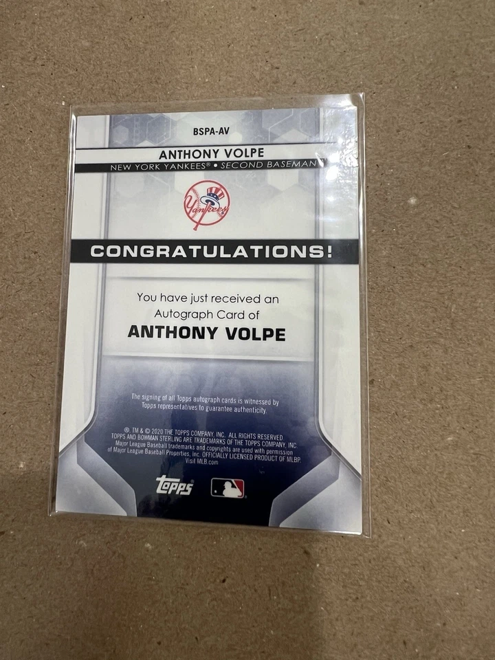 ANTHONY VOLPE AUTO 2020 Bowman Sterling Prospect Autograph Yankees Rookie RC - Image 3 of 4