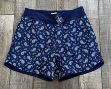 LANDS END Swim Shorts Women 4 Navy Paisley Print NEW 5" Comfort Waist Pockets