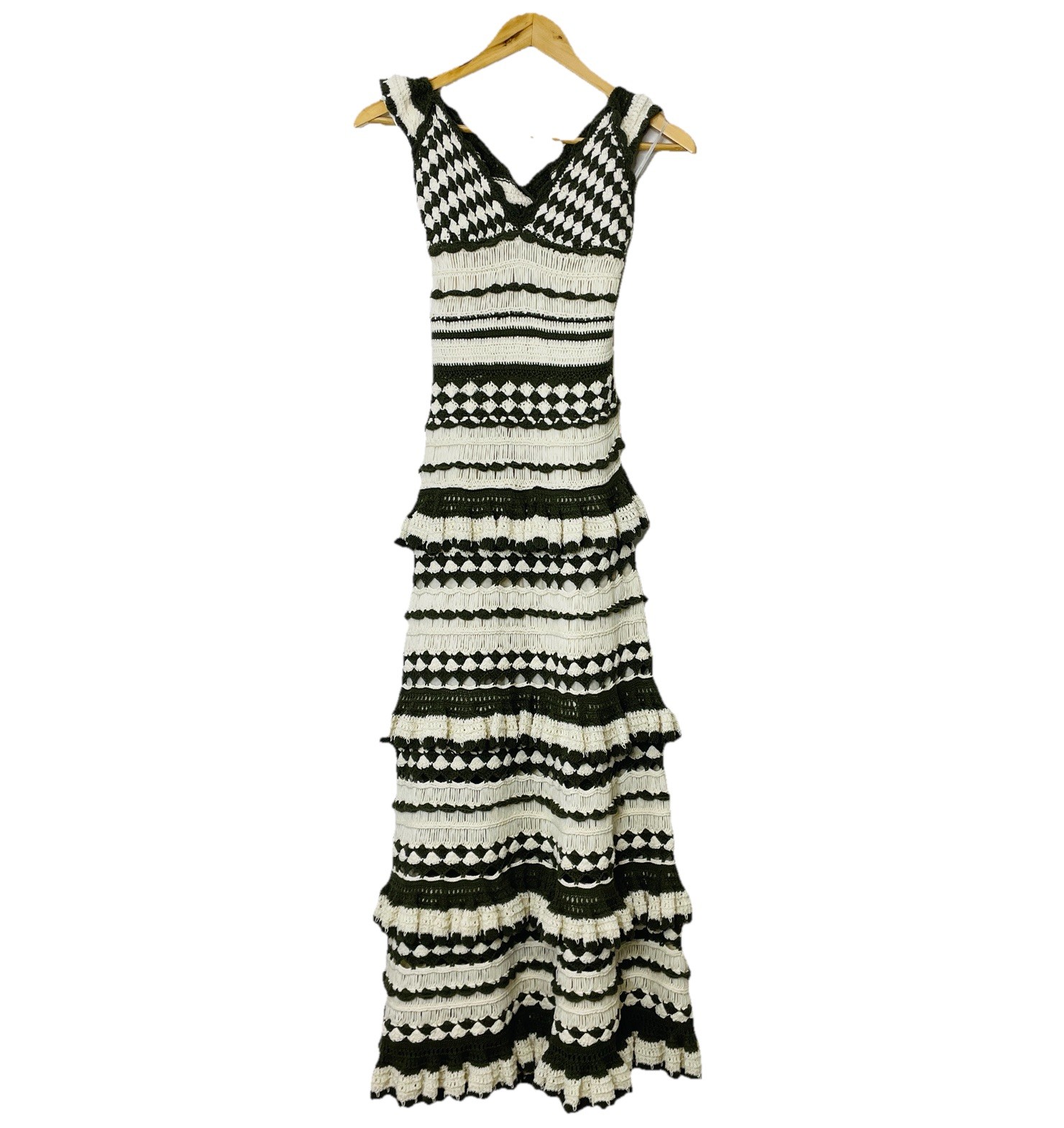 Zimmermann Devi Frill Cotton Crochet Midi Dress Size 0/AU 8/US 4 Cross Back Tie