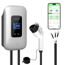Level 2 EV Charger 48 Amp Smart Display RFID Card Outdoor/Indoor Hardwired EVSE
