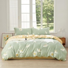 SAPHREAS White Daisy Floral Duvet Cover Set Twin Size 2pcs Light Green Beddin...