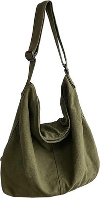 Canvas Messenger Bag Large Crossbody Bag Handbag Solid Color with Multiple