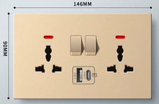 UK Generic Double 13A Wall Socket 2 Gang Single 3pin USB-C Charger Port  5V 2.1A