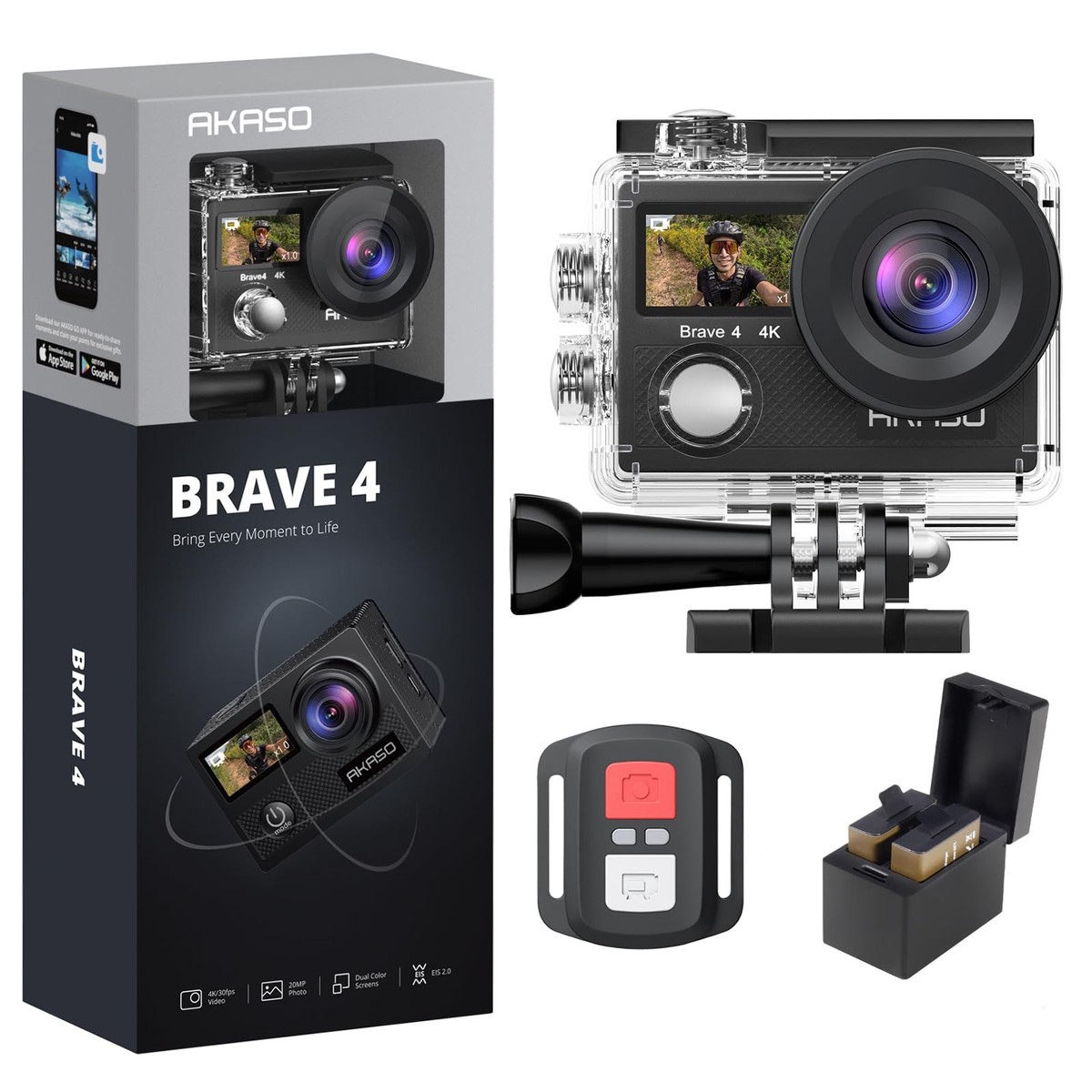 AKASO Brave 4 Action Camera 4K 30fps Ultra Hd Video 20MP Photo 