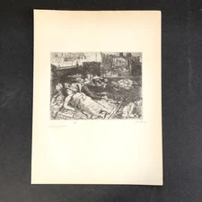 John Sloan "Roofs, Summer Night" 1930s Art Print Sketch Vintage New York City