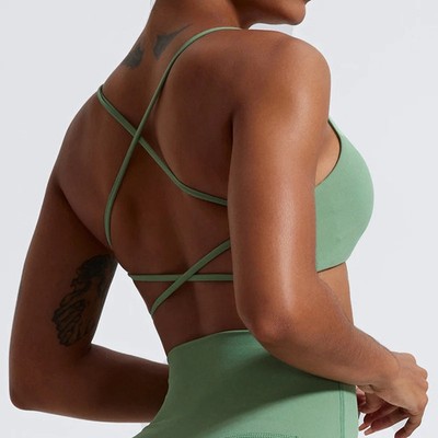 Cross Back Sports Bra Seamless Soft Fabric Fitness Yoga Gym Workout Running Top