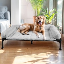 Orthopedic Elevated Dog Bed with Fluffy Plush Bolster Cushion, Indoor Raised ...