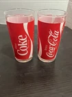 2 Vintage Coca Cola Coke Red Classic Red & White Print Water Drinking Glass