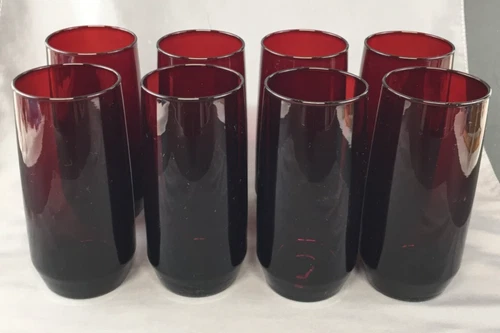 Vintage Set of 8 Anchor Hocking Royal Ruby Red 6" Tall Glass Tumblers