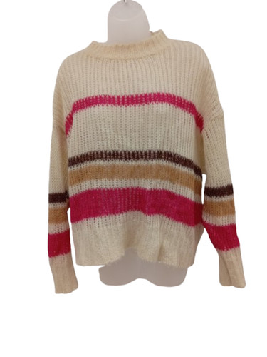 SOAKED In Luxury Ladies UK Large  Cream/Pink Stripe Loose Knitted Jumper Used 