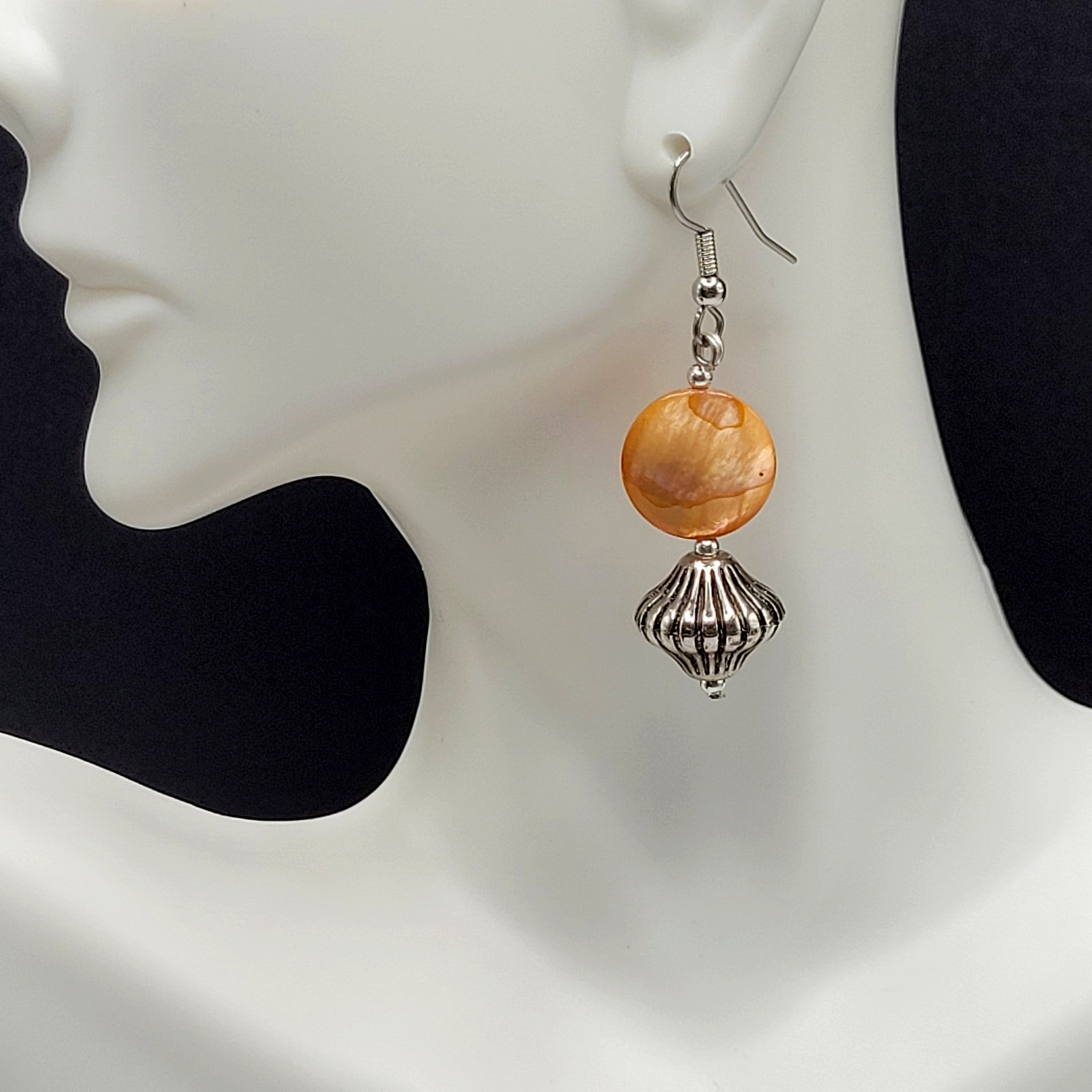 Orange Abalone Shell MOP Round Disc Silver Tone S… - image 22