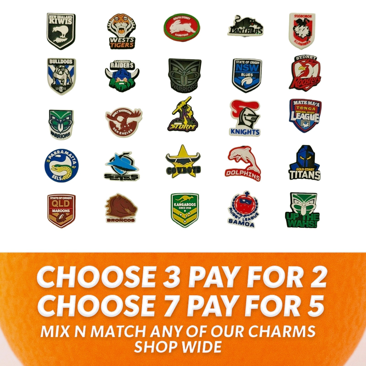 NRL SHOE CHARMS for CROCS NRL Rugby League Football SPORTS FOOTY