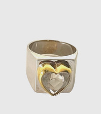 Vintage Women's Heart Ring Silvertone & GoldTone Cubic Zirconia Size 7