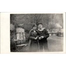 Antique Postcard RPPC Early Navy Sailor Posing With Young Woman SE8