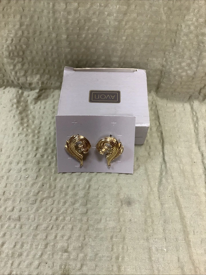 雅芳羽毛耳环穿孔金色带水钻复古 — 第 4/4 张图片