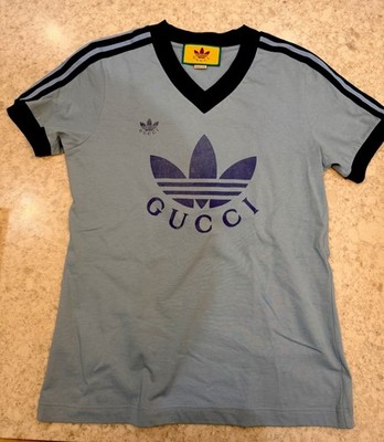Gucci x adidas Logo V-Neck Short Sleeve T-Shirt Blue L