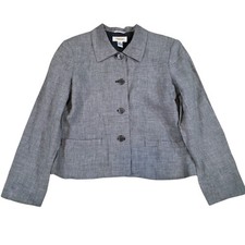 Vintage Talbots 100 Irish Linen Jacket 4P Houndstooth Grey Career Coastal